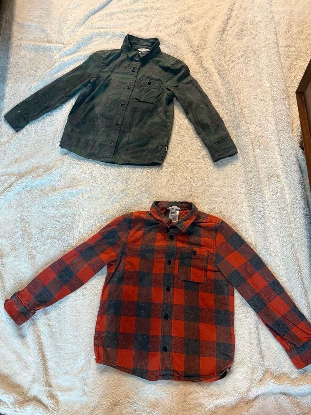 Lot of 2 REI Co-op Kids Wallace Lake Flannel Shirts Sizes XS (6-7) Red/Green